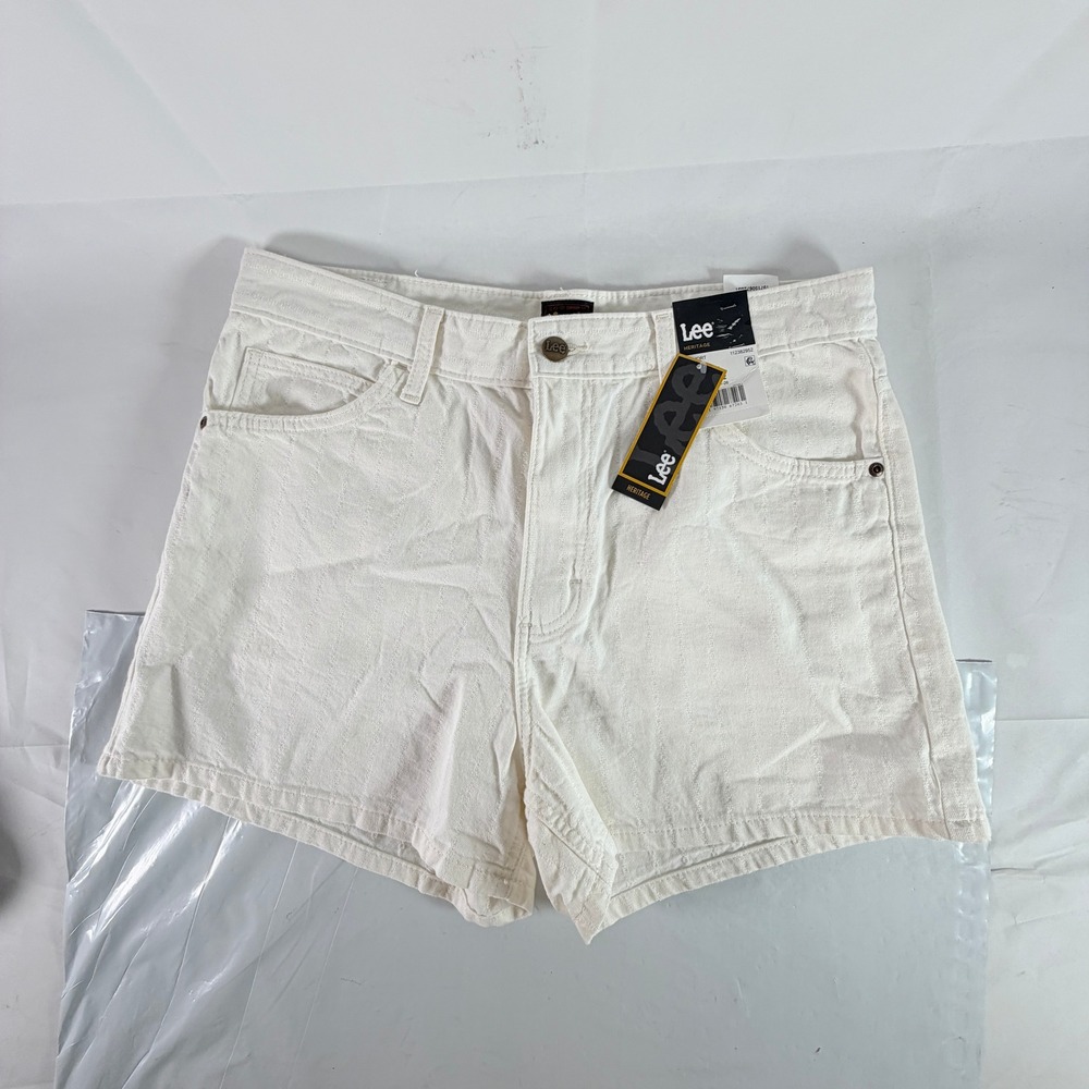 Lee Heritage 3" Short Mid Rise White Stripe Jean Denim Shorts Women Size 12 New